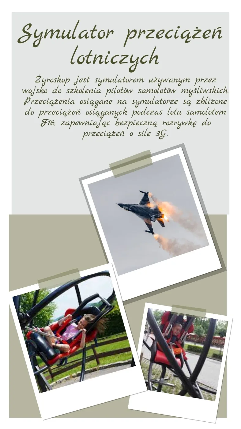 Plakat symulatora przeciążeń lotniczych z myśliwcem F-16